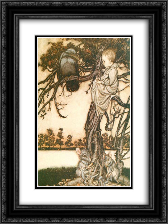 Put his strange case before old Solomon Caw 18x24 Black Ornate Wood Framed Art Print Poster with Double Matting by Rackham, Arthur