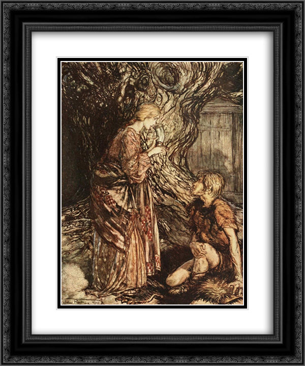 Set it first to thy lips 20x24 Black Ornate Wood Framed Art Print Poster with Double Matting by Rackham, Arthur