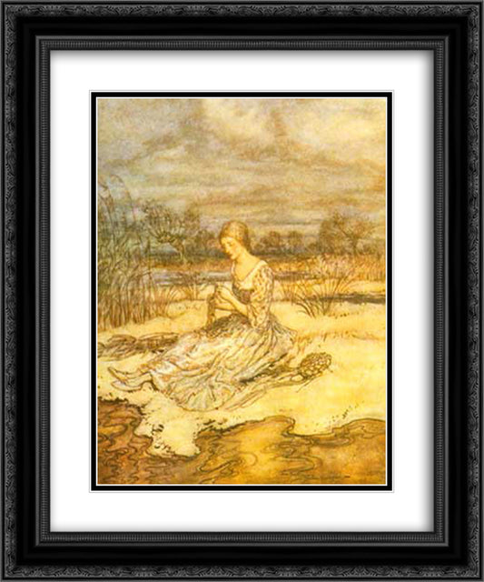 She sate down and plaited herself an overall of rushes and a cap to match 20x24 Black Ornate Wood Framed Art Print Poster with Double Matting by Rackham, Arthur