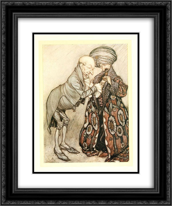 Shook his bald head and murmured, 'Cold, quite cold.' 20x24 Black Ornate Wood Framed Art Print Poster with Double Matting by Rackham, Arthur