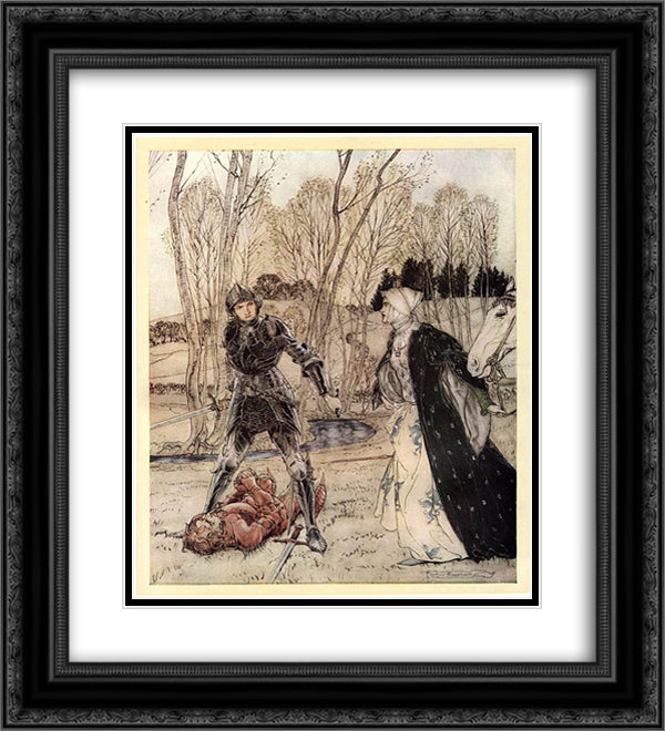 Sir Lancelot and Sir Balin 20x22 Black Ornate Wood Framed Art Print Poster with Double Matting by Rackham, Arthur