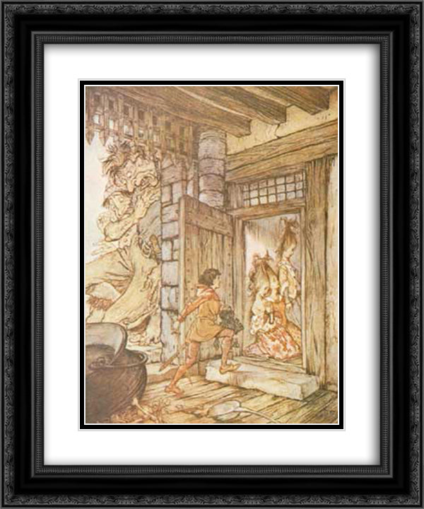 Taking the keys of the castle, Jack unlocked all the doors 20x24 Black Ornate Wood Framed Art Print Poster with Double Matting by Rackham, Arthur