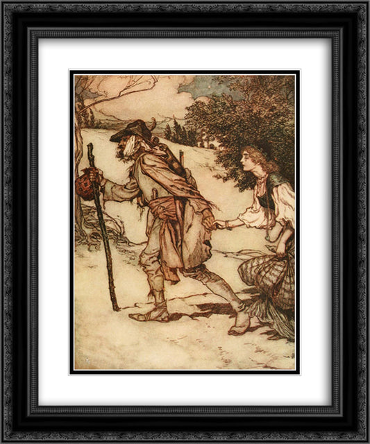 The Beggar took her by the hand and led her away 20x24 Black Ornate Wood Framed Art Print Poster with Double Matting by Rackham, Arthur