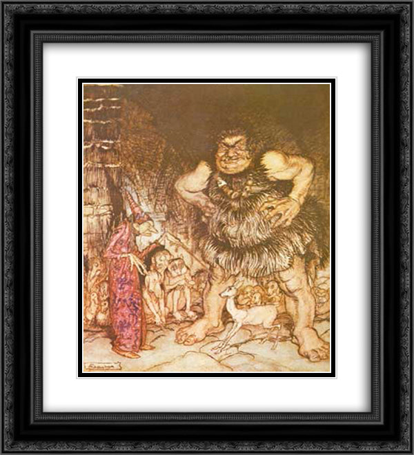 The giant Galligantua and the wicked old magician transform the duke's 20x22 Black Ornate Wood Framed Art Print Poster with Double Matting by Rackham, Arthur