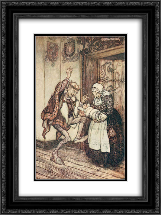 The King could not contain himself for joy 18x24 Black Ornate Wood Framed Art Print Poster with Double Matting by Rackham, Arthur