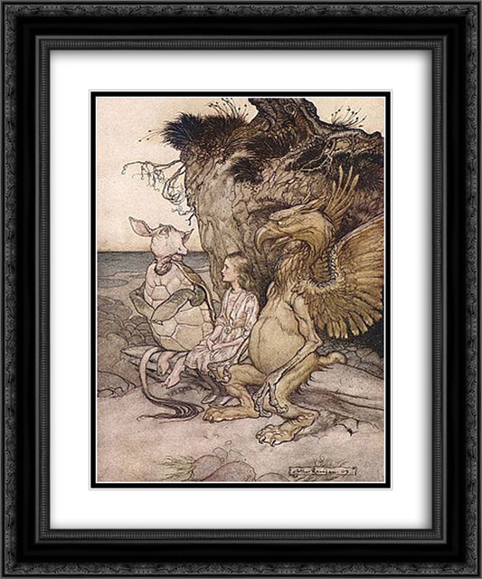 The Mock Turtle drew a long breath and said, 'That's very curious' 20x24 Black Ornate Wood Framed Art Print Poster with Double Matting by Rackham, Arthur