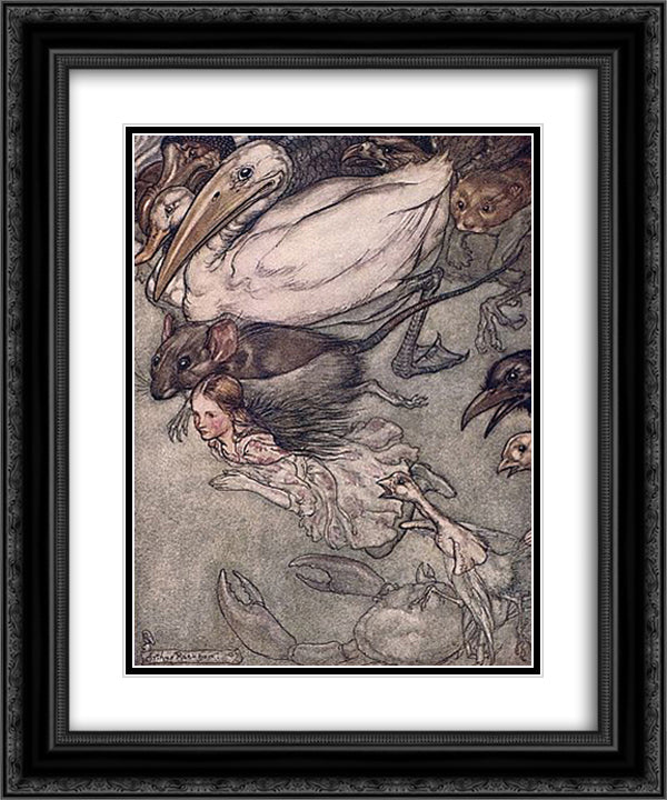 The Pool of Tears 20x24 Black Ornate Wood Framed Art Print Poster with Double Matting by Rackham, Arthur