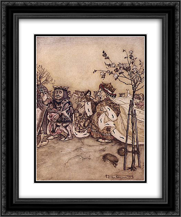 The Queen never left off quarrelling with the other players, and shouting 'Off with his head!' or, 'Off with her head!' 20x24 Black Ornate Wood Framed Art Print Poster with Double Matting by Rackham, Arthur