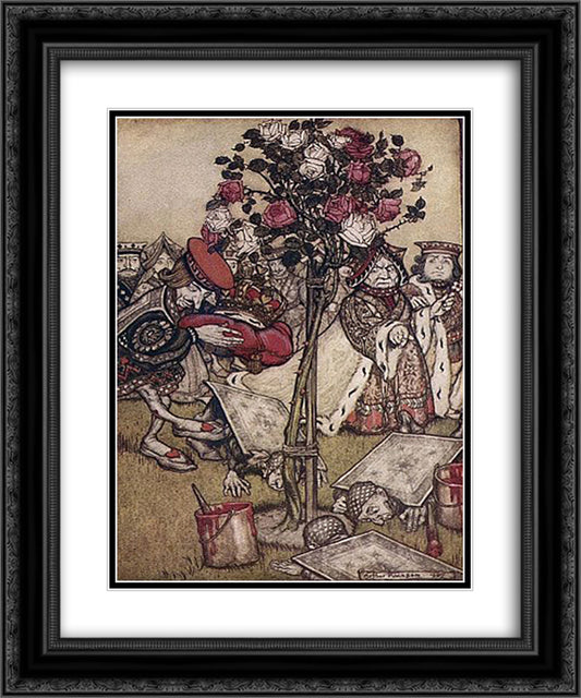 The Queen turned angrily away from him and said to the Knave, 'Turn them over' 20x24 Black Ornate Wood Framed Art Print Poster with Double Matting by Rackham, Arthur