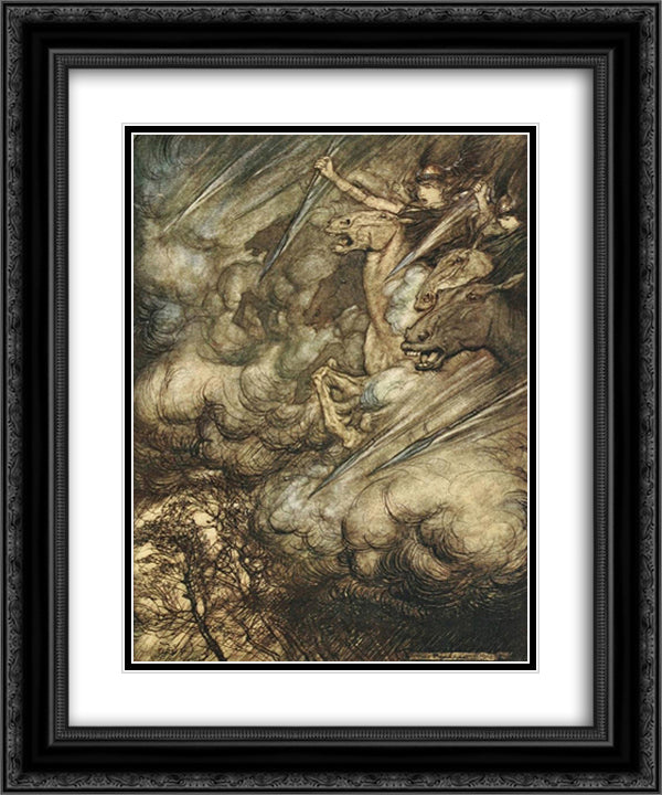 The ride of the Valkyries 20x24 Black Ornate Wood Framed Art Print Poster with Double Matting by Rackham, Arthur