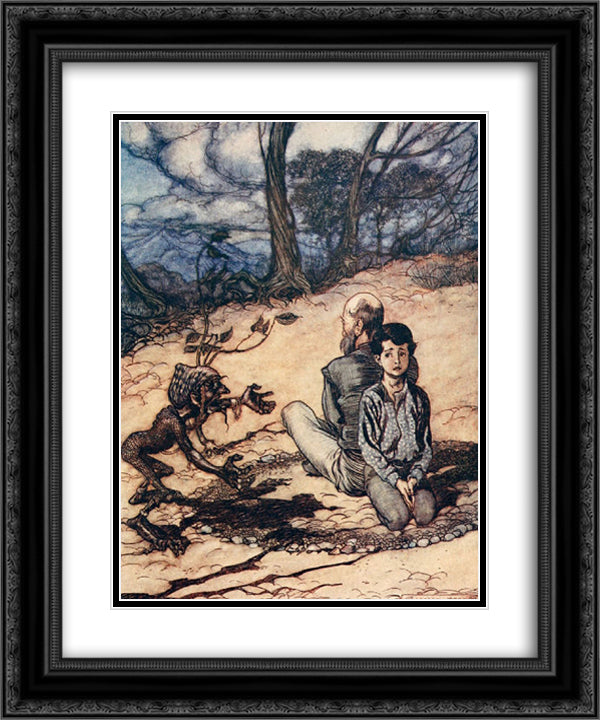 The Son made a circle, and his Father and he took their places within it, and the little black Mannikin appeared 20x24 Black Ornate Wood Framed Art Print Poster with Double Matting by Rackham, Arthur