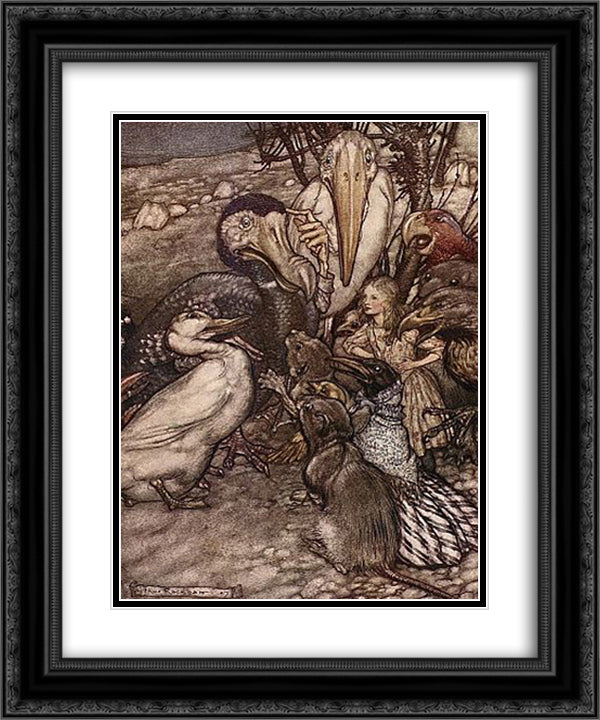 They all crowded round it panting and asking, 'But who has won' 20x24 Black Ornate Wood Framed Art Print Poster with Double Matting by Rackham, Arthur