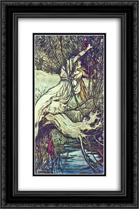 To this Brook Ophelia came 16x24 Black Ornate Wood Framed Art Print Poster with Double Matting by Rackham, Arthur