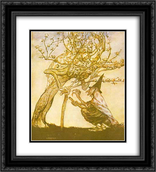 Tree of mine! O Tree of mine! Have you seen my naughty little maid 20x22 Black Ornate Wood Framed Art Print Poster with Double Matting by Rackham, Arthur