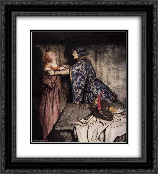 Tristan and Isolde drink the love potion 20x22 Black Ornate Wood Framed Art Print Poster with Double Matting by Rackham, Arthur