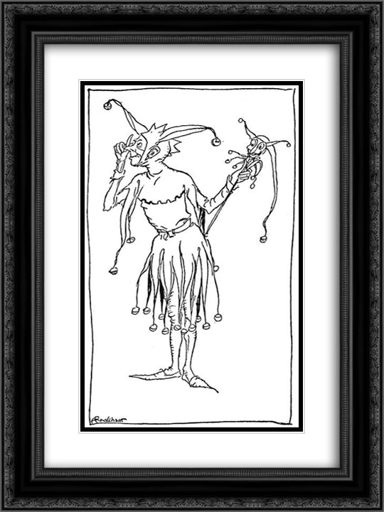 Tristan comes to Tintagel dressed as a jester 18x24 Black Ornate Wood Framed Art Print Poster with Double Matting by Rackham, Arthur