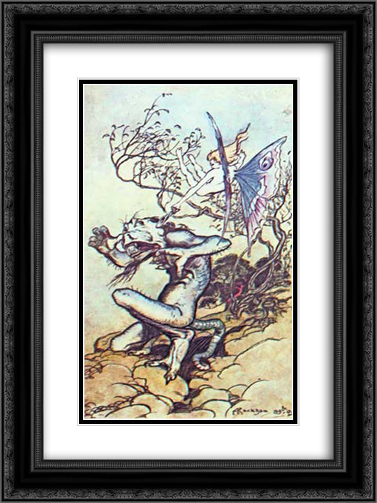 WHEN CALIBAN WAS LAZY AND NEGLECTED HIS WORK 18x24 Black Ornate Wood Framed Art Print Poster with Double Matting by Rackham, Arthur