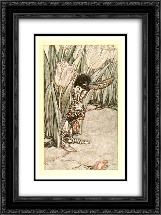 When he heard Peter's voice he popped in alarm behind a tulip 18x24 Black Ornate Wood Framed Art Print Poster with Double Matting by Rackham, Arthur