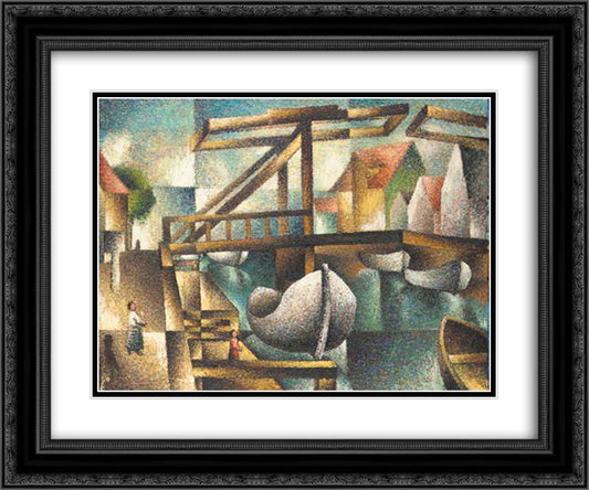 Die Brucke in Rugenwaldermunde 24x20 Black Ornate Wood Framed Art Print Poster with Double Matting by Segal, Arthur