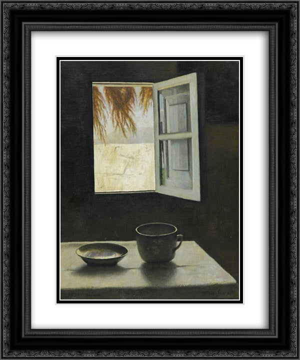 Still Life and a Window 20x24 Black Ornate Wood Framed Art Print Poster with Double Matting by Segal, Arthur