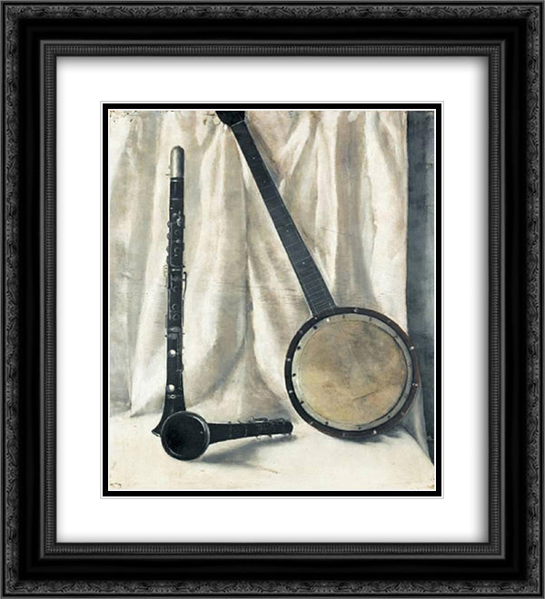 Still life with banjo and clarinette 20x22 Black Ornate Wood Framed Art Print Poster with Double Matting by Segal, Arthur