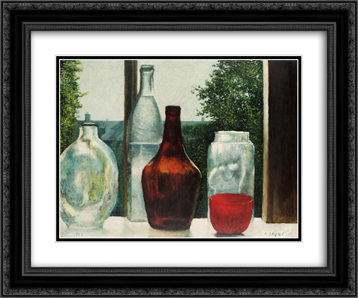 Still Life with Bottles 24x20 Black Ornate Wood Framed Art Print Poster with Double Matting by Segal, Arthur