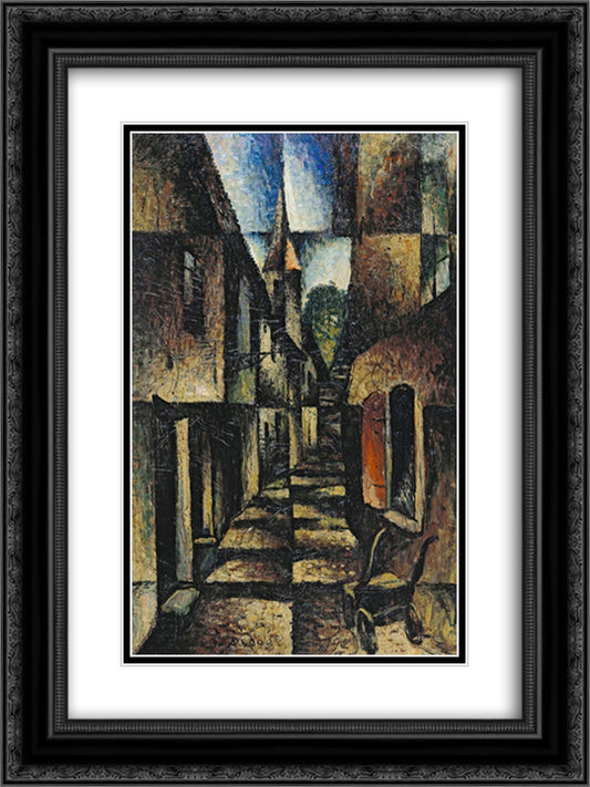 Street with church 18x24 Black Ornate Wood Framed Art Print Poster with Double Matting by Segal, Arthur