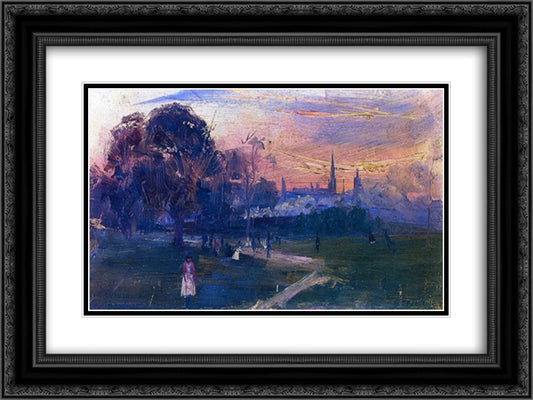 Evening Game 24x18 Black Ornate Wood Framed Art Print Poster with Double Matting by Streeton, Arthur