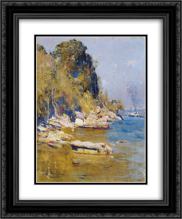 From my camp (Sirius Cove) 20x24 Black Ornate Wood Framed Art Print Poster with Double Matting by Streeton, Arthur