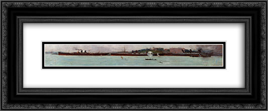 The three liners 24x10 Black Ornate Wood Framed Art Print Poster with Double Matting by Streeton, Arthur