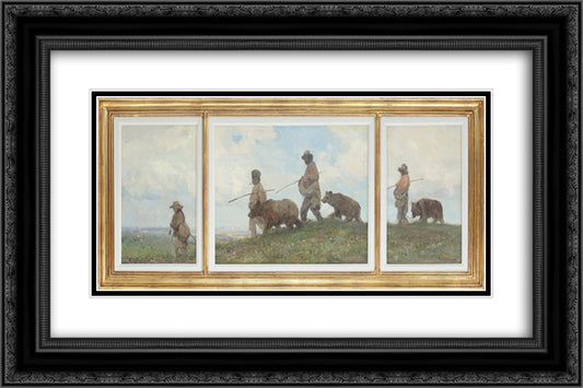 Bear Leaders 24x16 Black Ornate Wood Framed Art Print Poster with Double Matting by Verona, Arthur