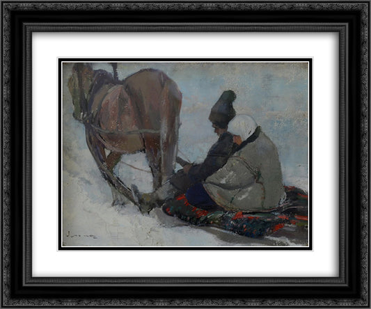 Girl's Dower 24x20 Black Ornate Wood Framed Art Print Poster with Double Matting by Verona, Arthur