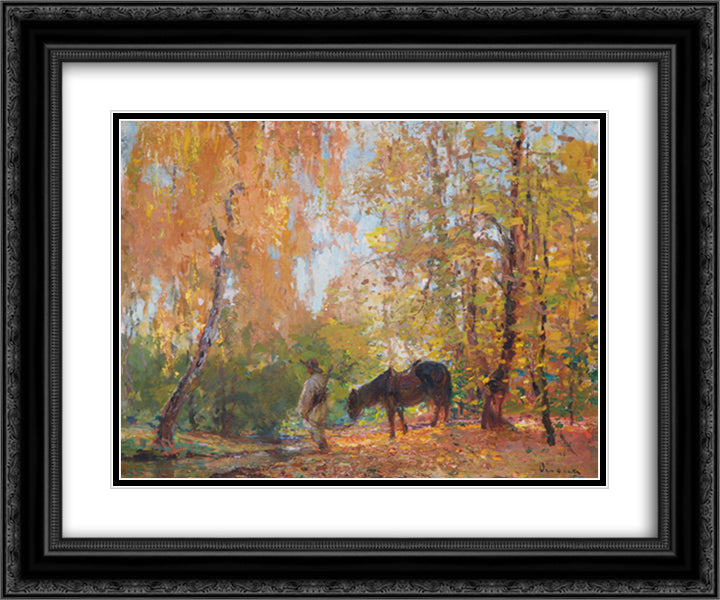 In the Forest 24x20 Black Ornate Wood Framed Art Print Poster with Double Matting by Verona, Arthur
