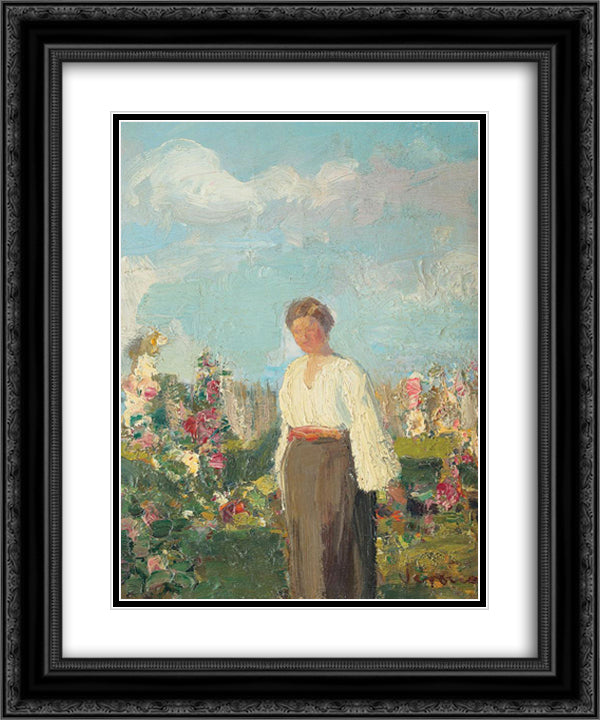 In the Garden with Flowers 20x24 Black Ornate Wood Framed Art Print Poster with Double Matting by Verona, Arthur