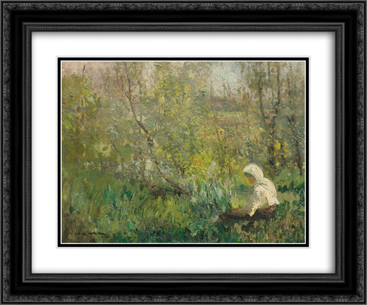 Peasant Woman Resting 24x20 Black Ornate Wood Framed Art Print Poster with Double Matting by Verona, Arthur