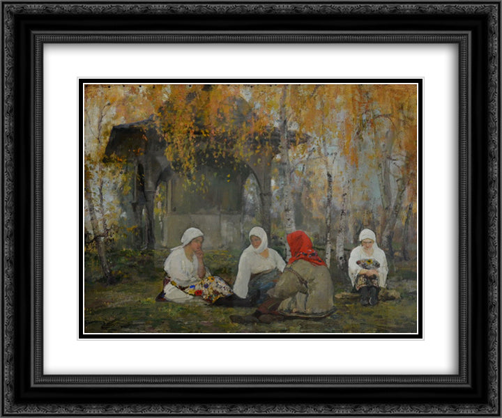 Women Assembly 24x20 Black Ornate Wood Framed Art Print Poster with Double Matting by Verona, Arthur