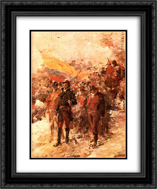 Bolivar en el paso de los andes 20x24 Black Ornate Wood Framed Art Print Poster with Double Matting by Michelena, Arturo
