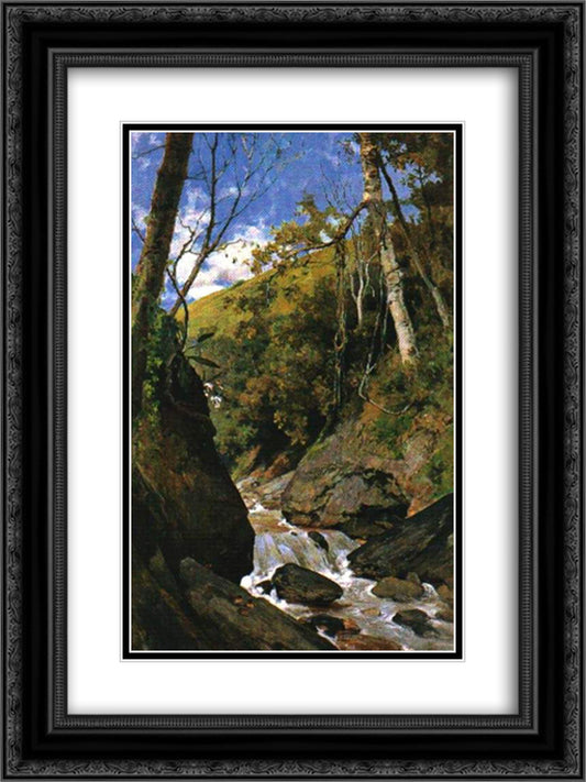 Cascada de Catuche 18x24 Black Ornate Wood Framed Art Print Poster with Double Matting by Michelena, Arturo