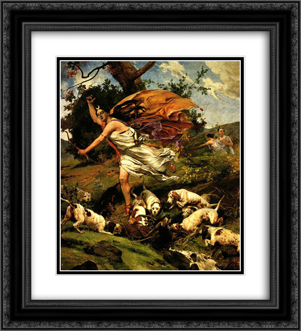 Diana cazadora 20x22 Black Ornate Wood Framed Art Print Poster with Double Matting by Michelena, Arturo