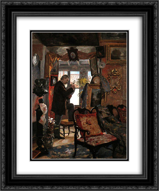 El desvan del anticuario 20x24 Black Ornate Wood Framed Art Print Poster with Double Matting by Michelena, Arturo