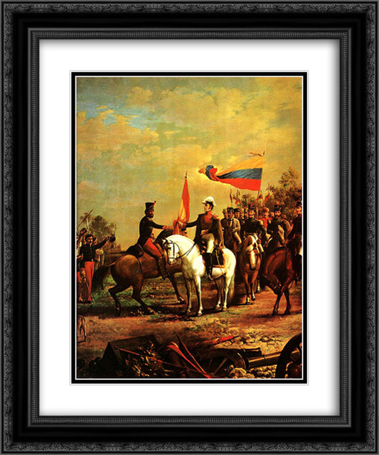 Entrega de la bandera al Batallon sin Nombre 20x24 Black Ornate Wood Framed Art Print Poster with Double Matting by Michelena, Arturo