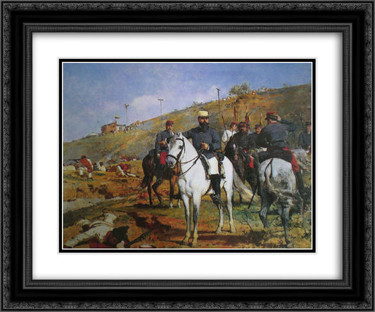 Joaquin Crespo en la Batalla de Los Colorados 24x20 Black Ornate Wood Framed Art Print Poster with Double Matting by Michelena, Arturo