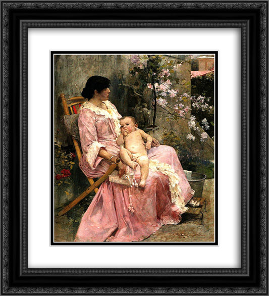 La joven madre 20x22 Black Ornate Wood Framed Art Print Poster with Double Matting by Michelena, Arturo