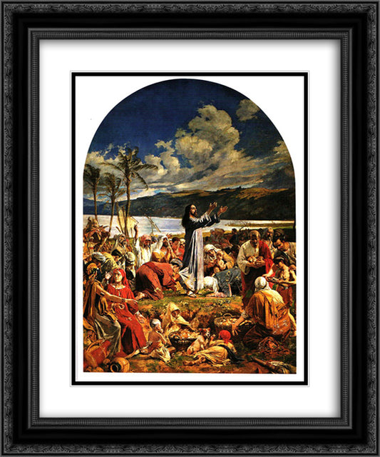 La multiplicacion de los panes y peces 20x24 Black Ornate Wood Framed Art Print Poster with Double Matting by Michelena, Arturo