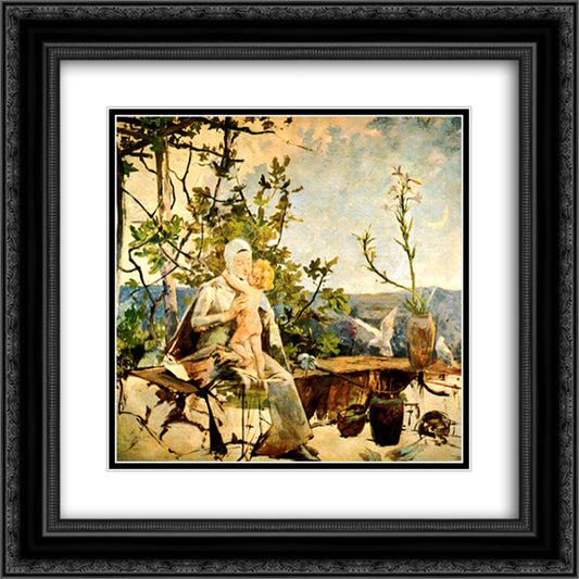 La virgen de las palomas (study) 20x20 Black Ornate Wood Framed Art Print Poster with Double Matting by Michelena, Arturo
