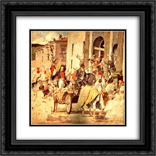 Llegada de El Libertador al templo de San Francisco 20x20 Black Ornate Wood Framed Art Print Poster with Double Matting by Michelena, Arturo