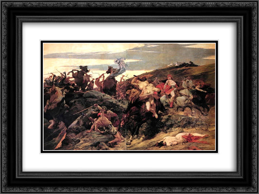 Pentesilea 24x18 Black Ornate Wood Framed Art Print Poster with Double Matting by Michelena, Arturo