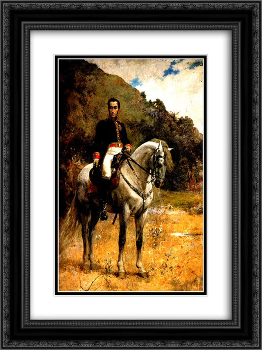 Retrato ecuestre de Bolivar 18x24 Black Ornate Wood Framed Art Print Poster with Double Matting by Michelena, Arturo