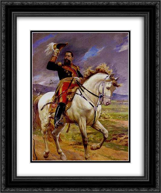 Retrato ecuestre del General Joaquin Crespo 20x24 Black Ornate Wood Framed Art Print Poster with Double Matting by Michelena, Arturo