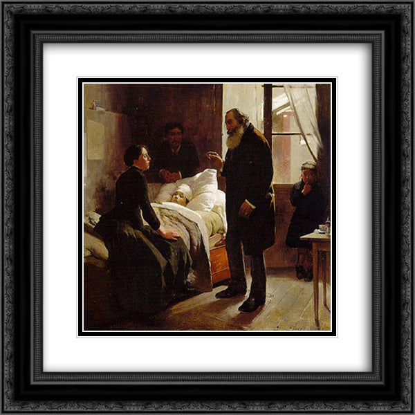 The Sick Child 20x20 Black Ornate Wood Framed Art Print Poster with Double Matting by Michelena, Arturo